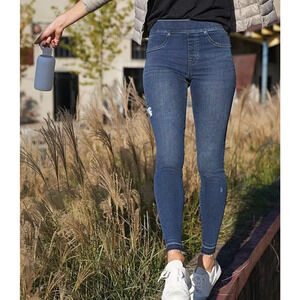 Spanx Distressed Denim High Rise Elastic Waist Jeggings Blue Size SP‎